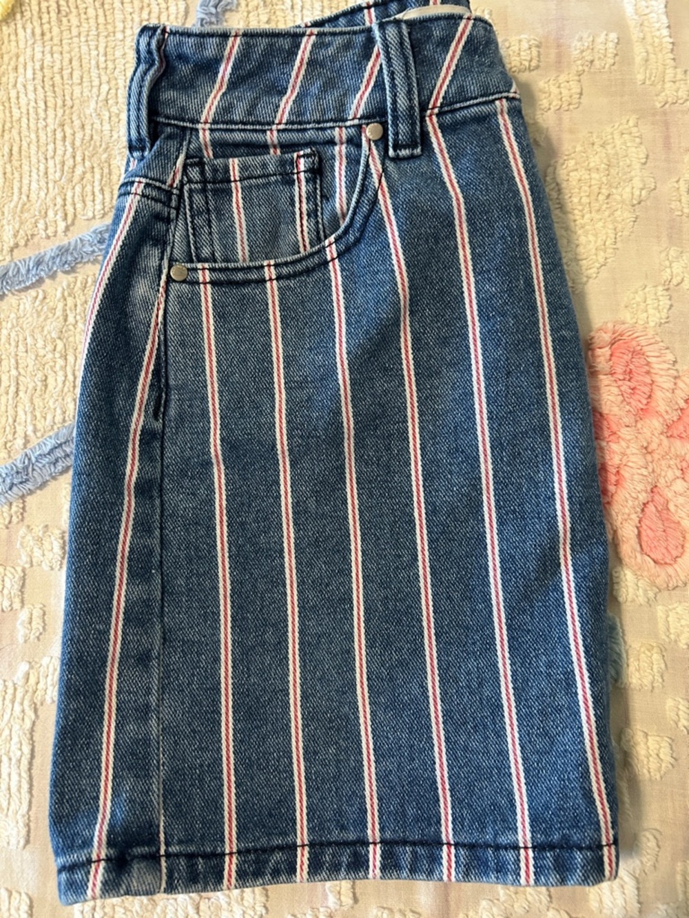 PacSun Blue Denim Skirt with Pink & White Stripe Detail